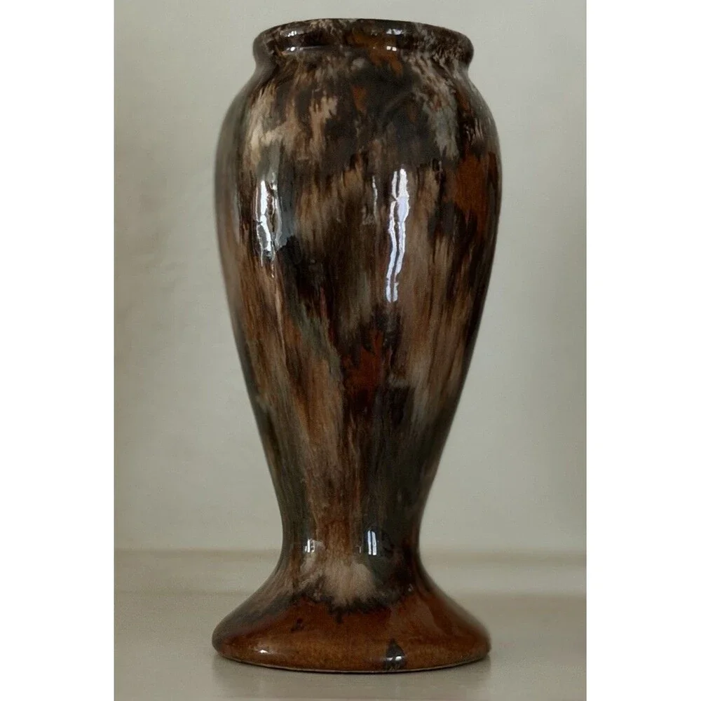 Vintage Brush McCoy 745 Brown Onyx Drip Glaze Pottery Vase 1930s 6